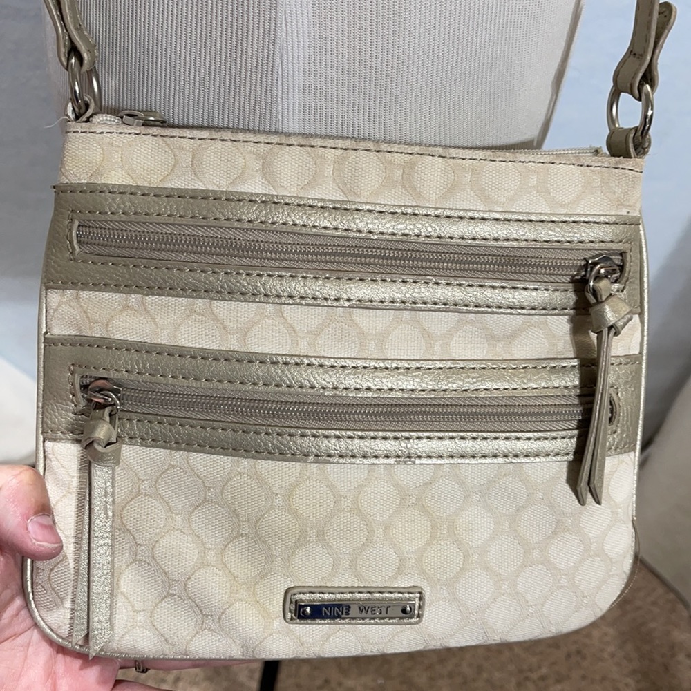Nine West Cream Patterned Small Crossbody Purse